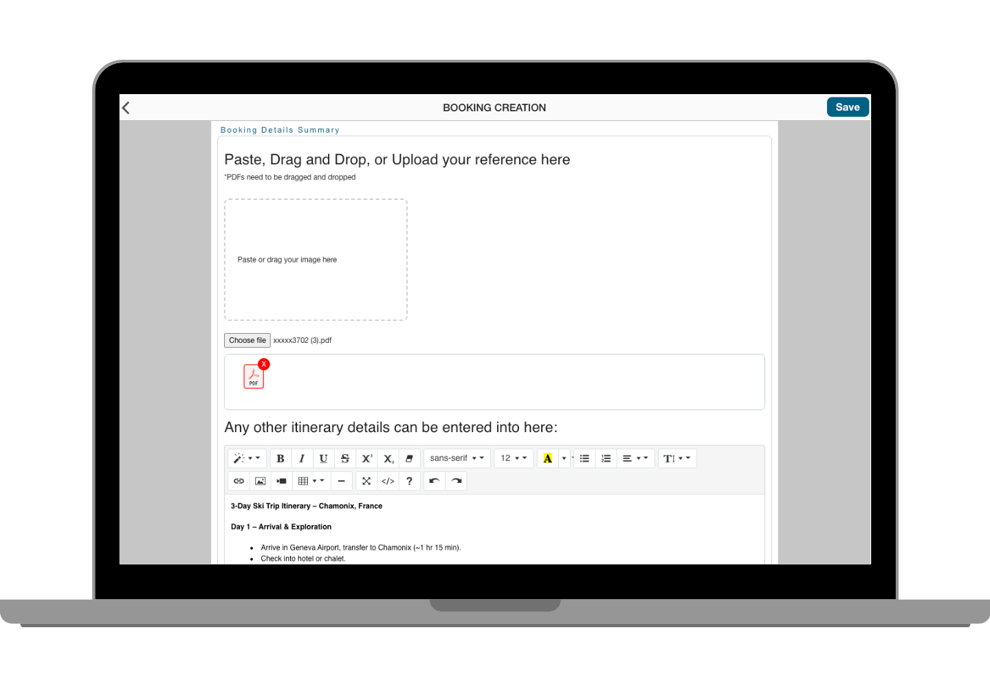 Booking Creation Interface