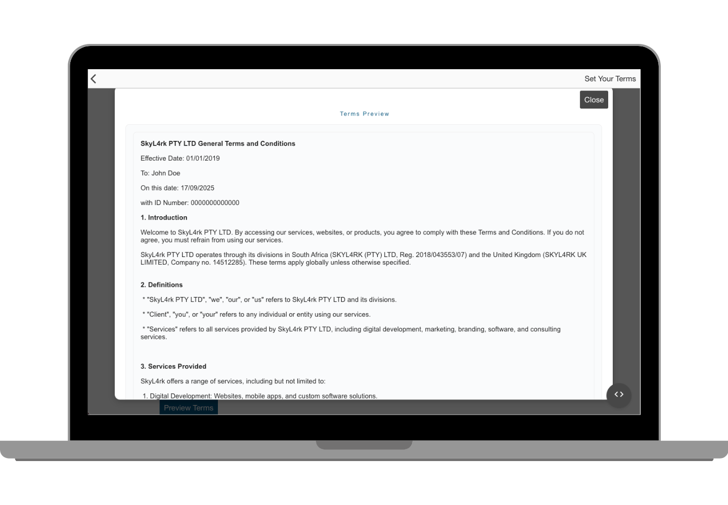 Terms and Conditions Preview
